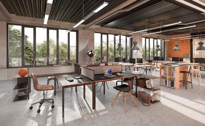 Flexible Büroflächen im Industrial Design im Gebäude M4 der MACHEREI